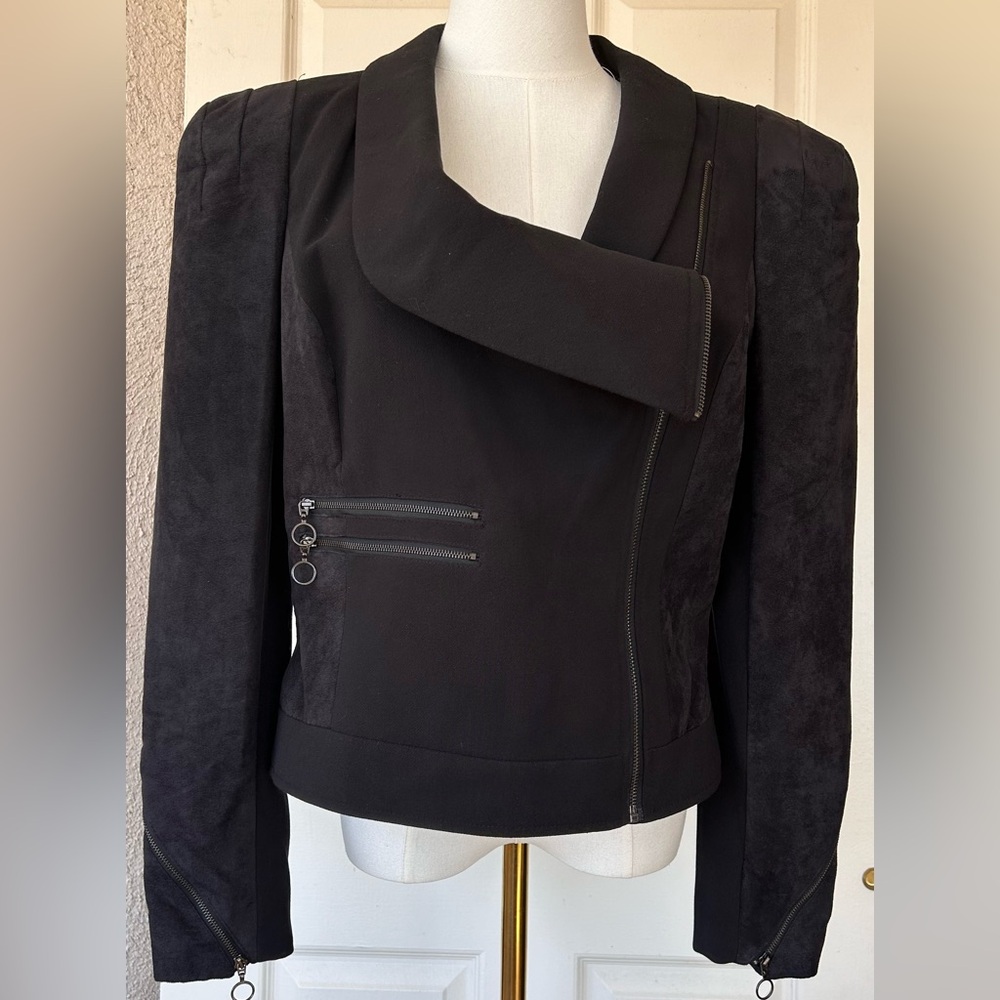Worthington Faux‎ Suede Zip Jacket Cowl Neck Lined Large